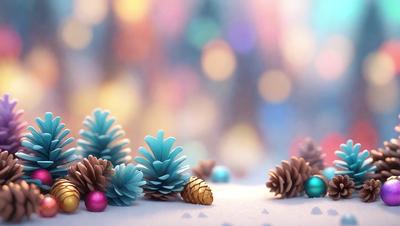 The primary subject of the image is a group of blue and gold ornaments, which are likely Christmas decorations. They are placed on a white surface, which could be a table or a background. The visual style of the image is digital art, as it appears to be a computer-generated or digitally edited scene. The colors and mood of the image are festive and joyful, with the blue and gold ornaments creating a sense of celebration and warmth.